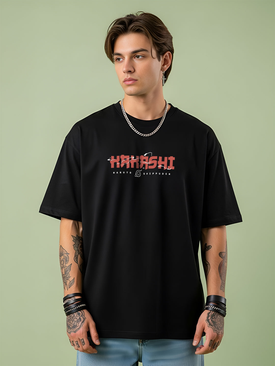 Oversized Kakashi Graphic T-shirt Print