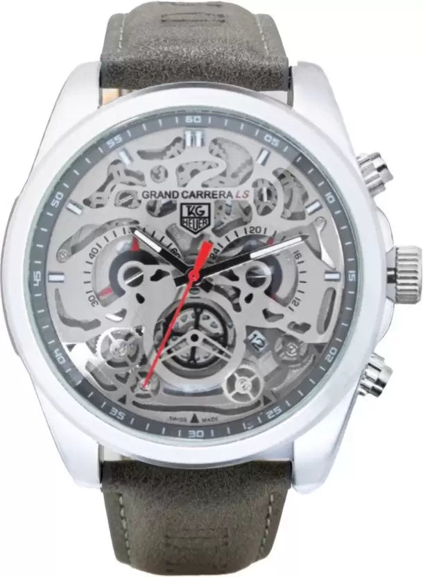 Grey Color Watch For Men With Chronograph & Multi Color Dial, Leather Belt Watch
