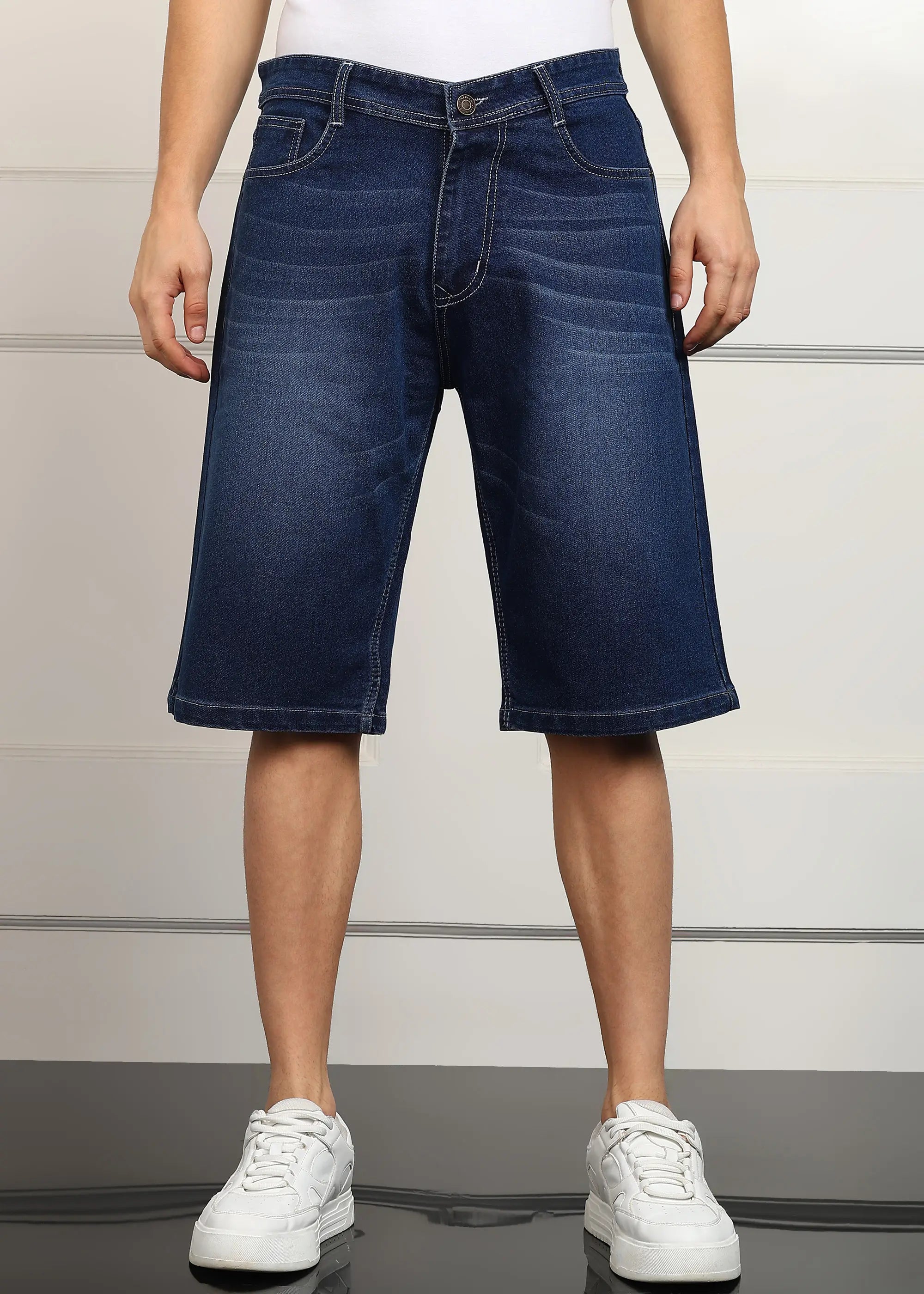 TOOMESJEANS  Solid Men Denim Dark Blue Baggy Shorts