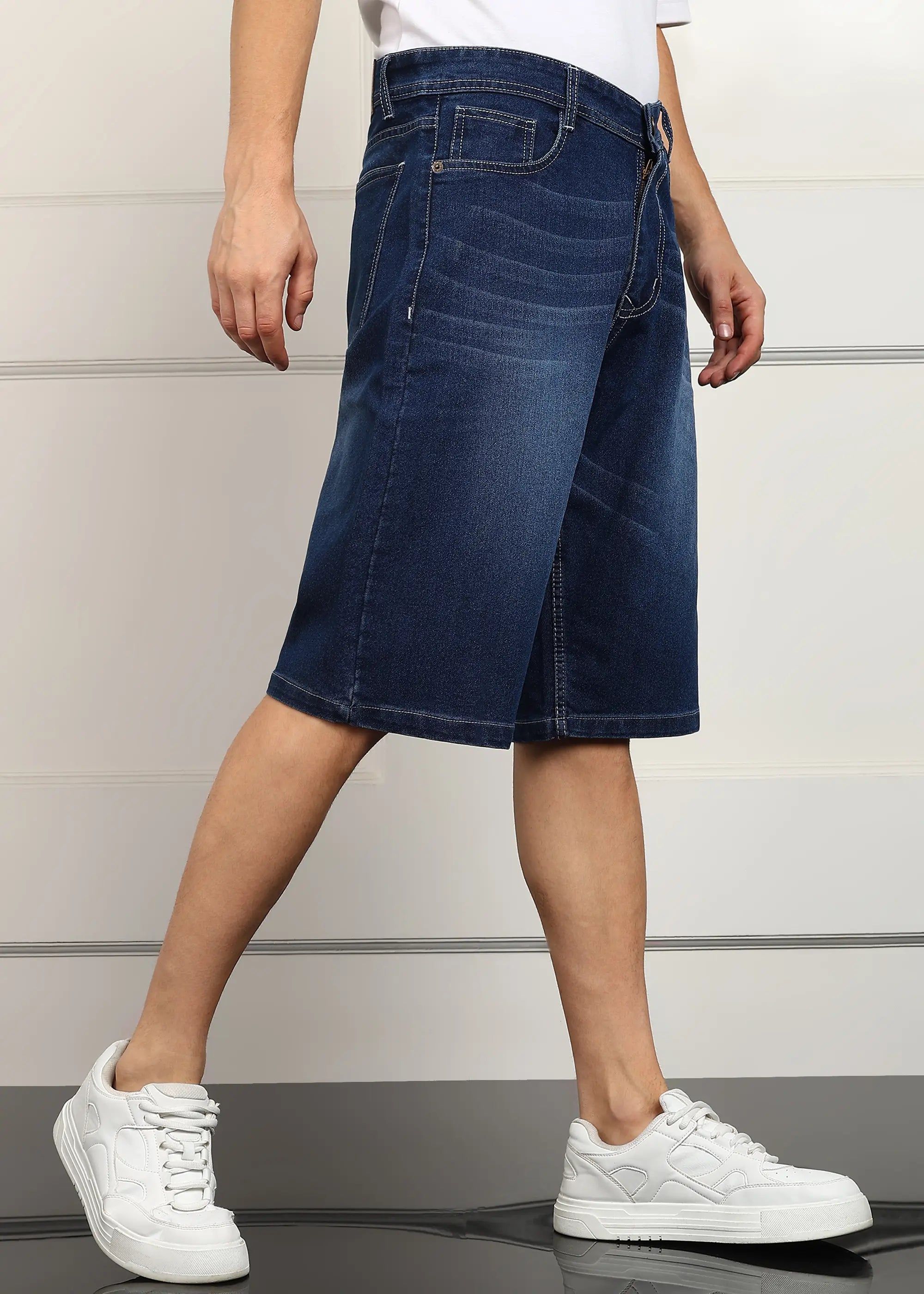 TOOMESJEANS  Solid Men Denim Dark Blue Baggy Shorts