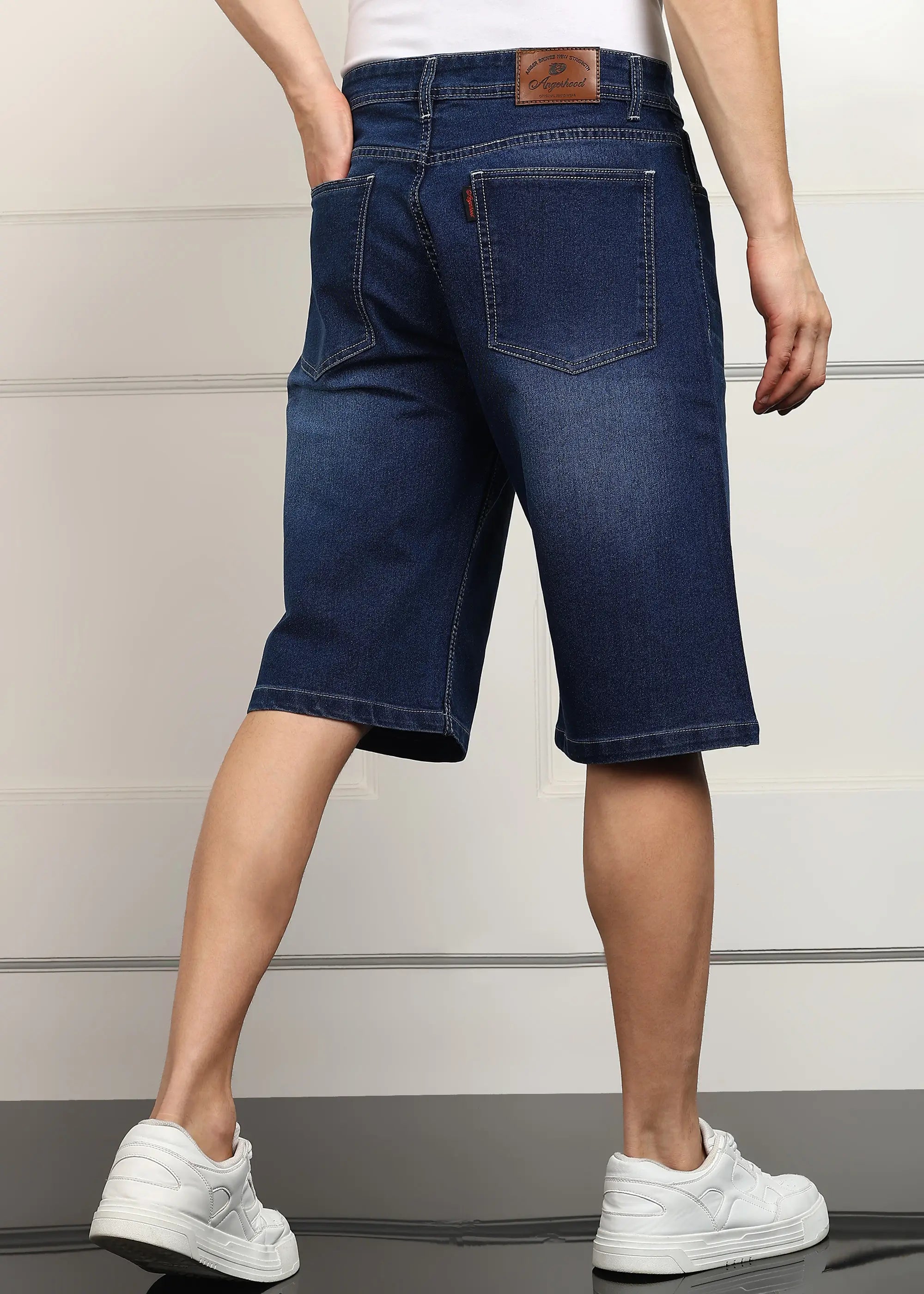 TOOMESJEANS  Solid Men Denim Dark Blue Baggy Shorts