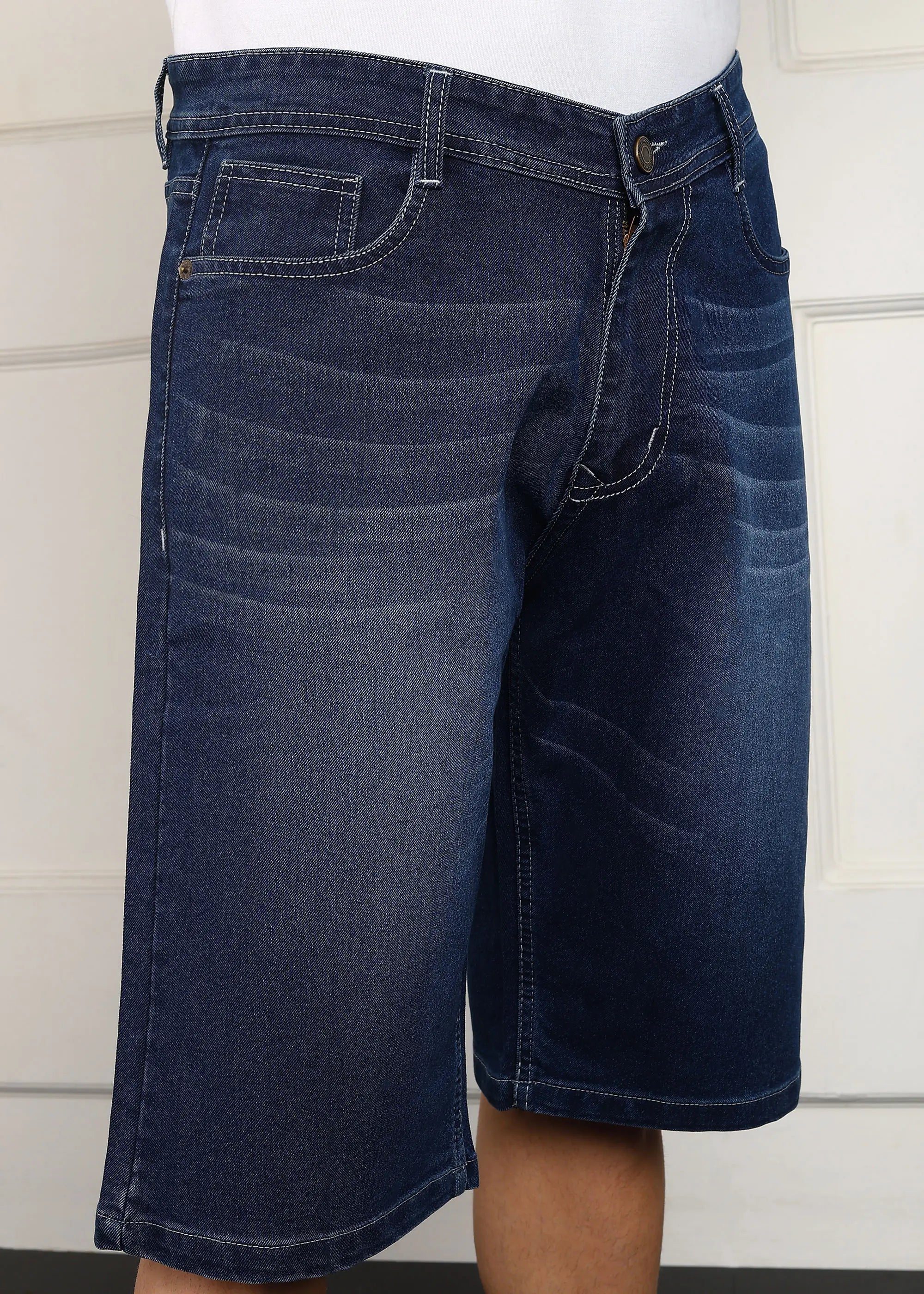 TOOMESJEANS  Solid Men Denim Dark Blue Baggy Shorts