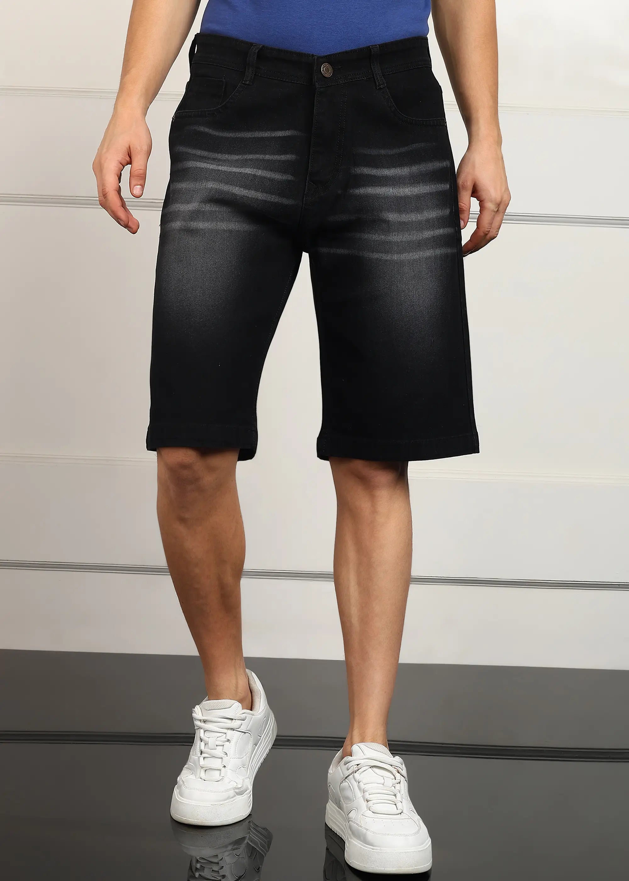 TOOMESJEANS  Solid Men Denim Dark Grey Baggy Shorts