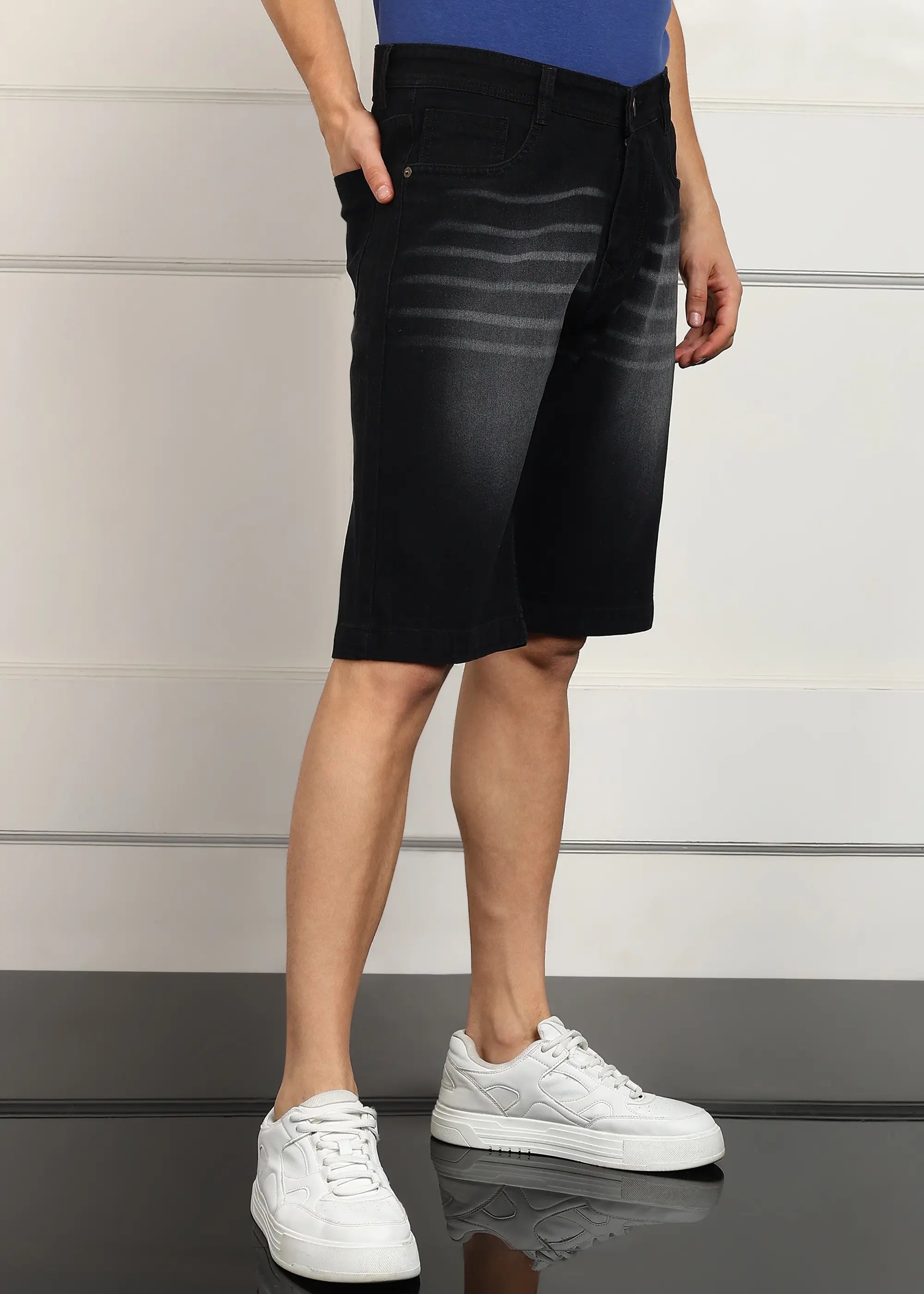 TOOMESJEANS  Solid Men Denim Dark Grey Baggy Shorts