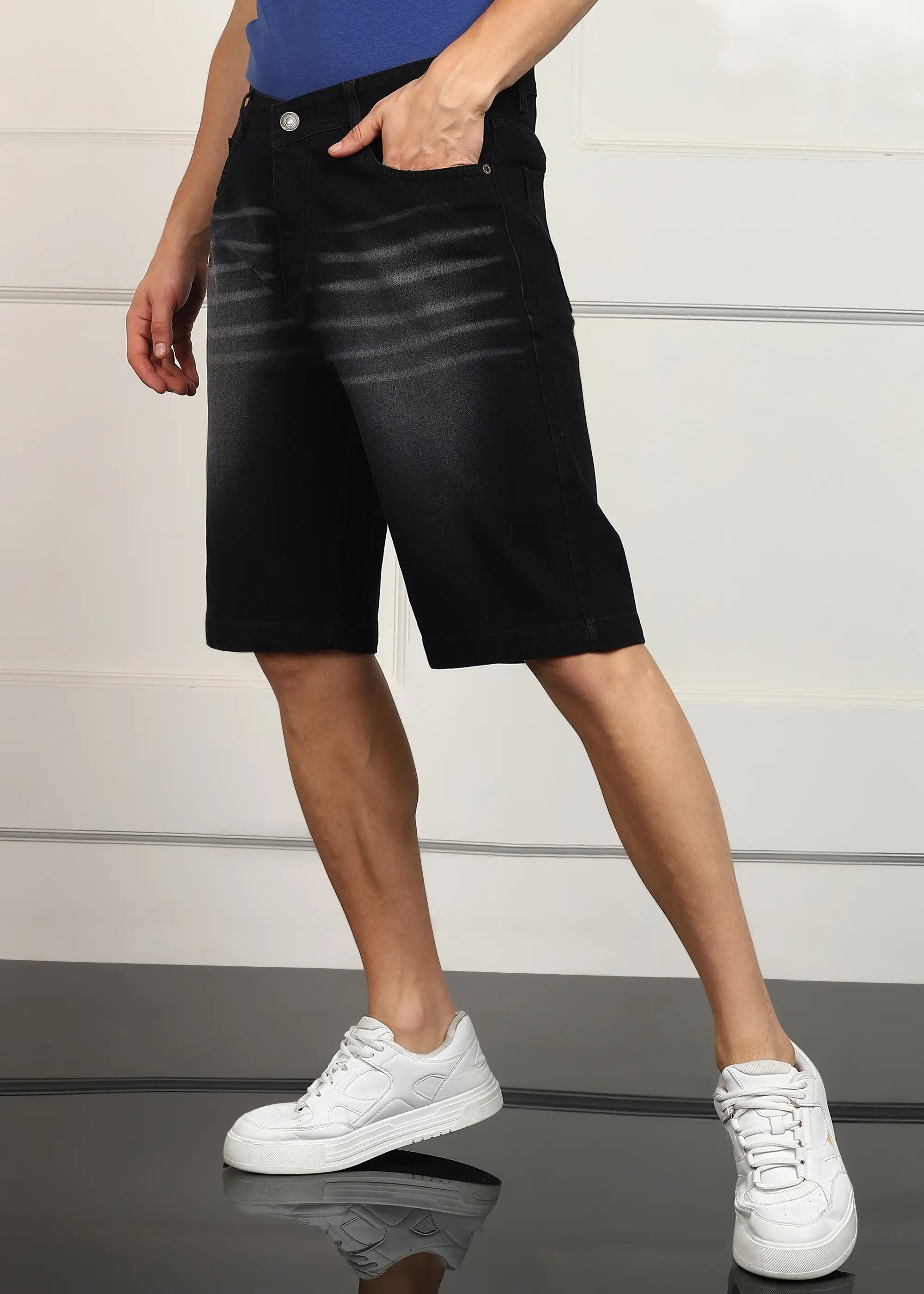 TOOMESJEANS  Solid Men Denim Dark Grey Baggy Shorts