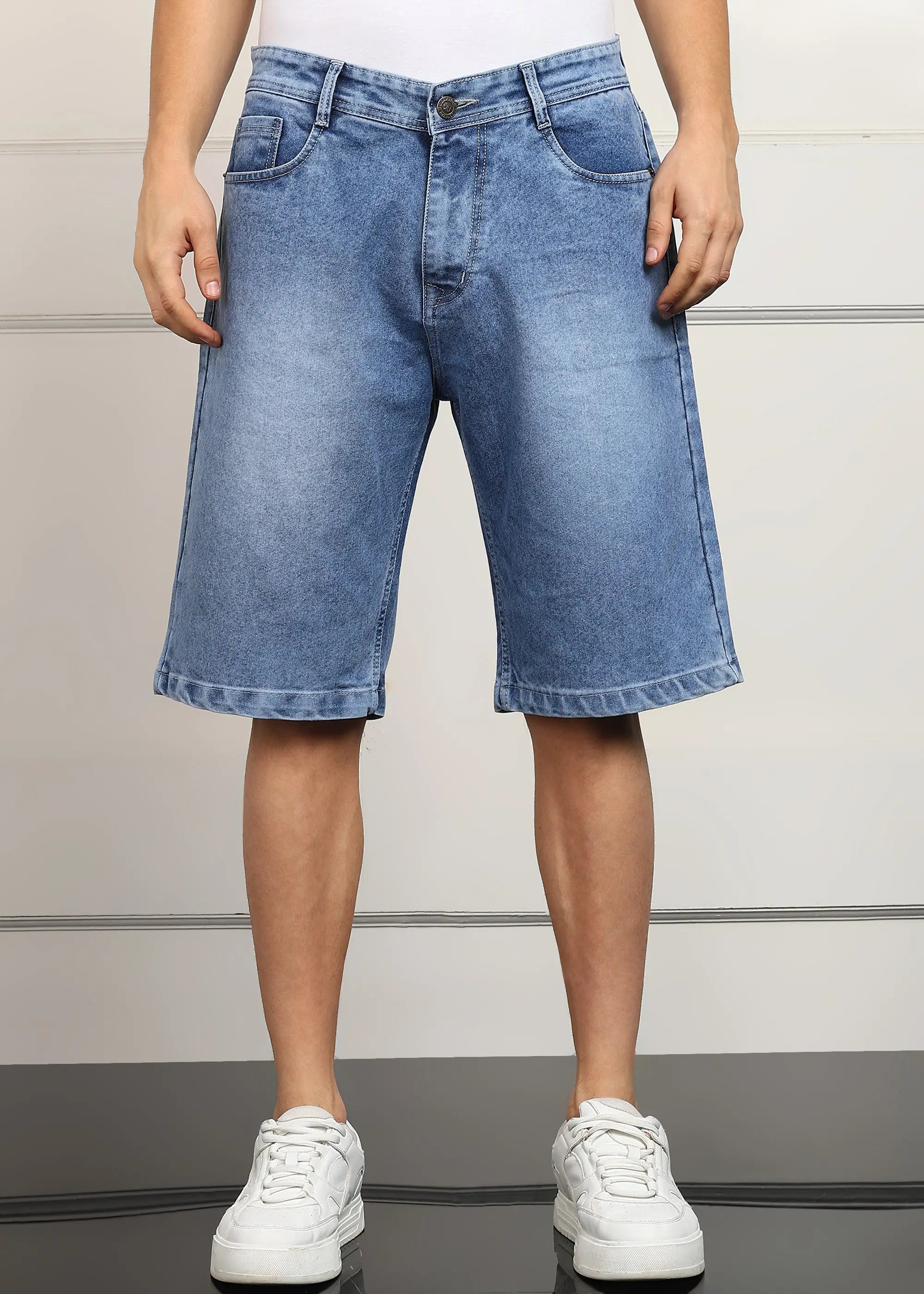 TOOMESJEANS  Solid Men Denim Light Blue Baggy Shorts