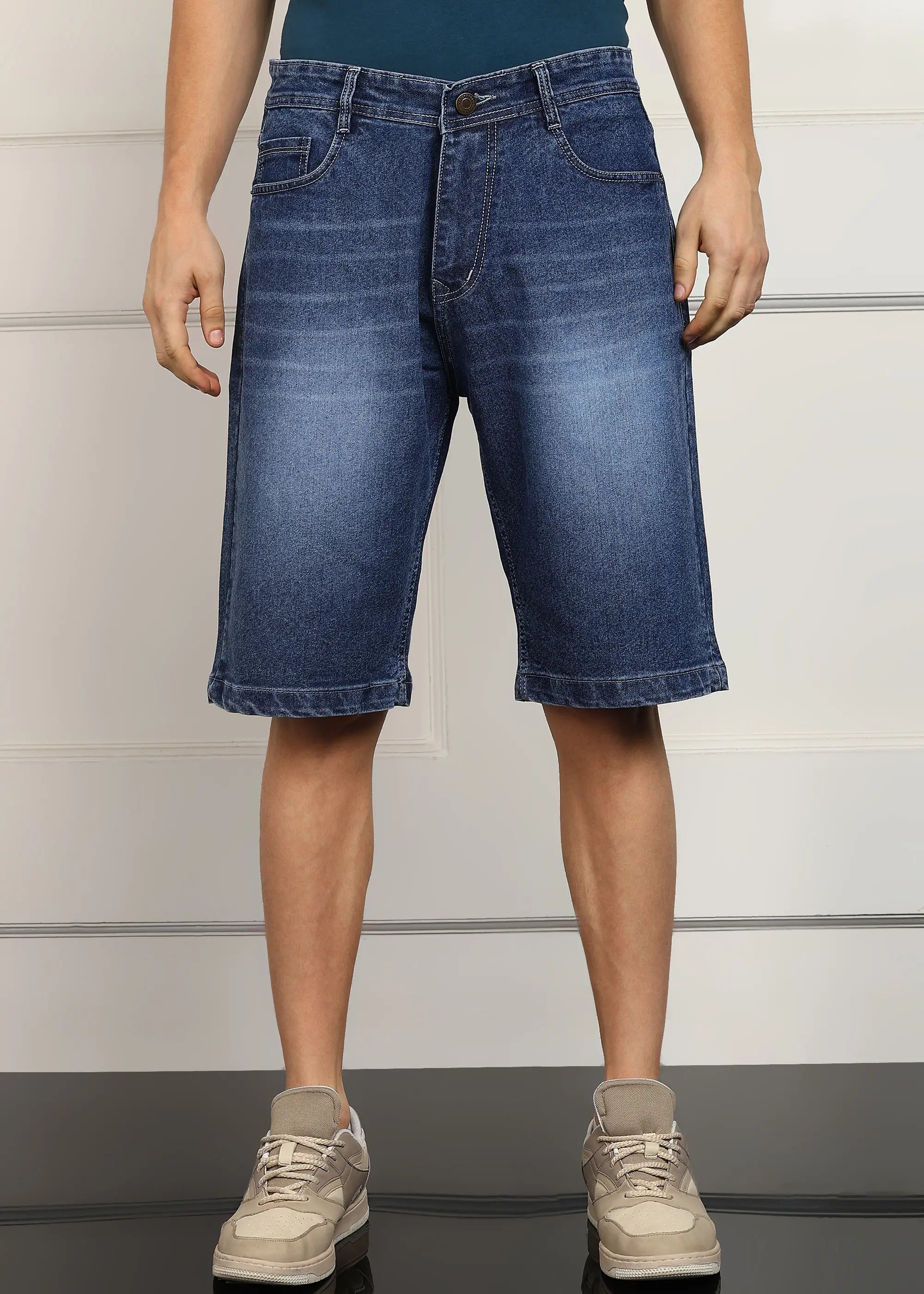 TOOMESJEANS  Solid Men Denim Dark Blue Baggy Shorts