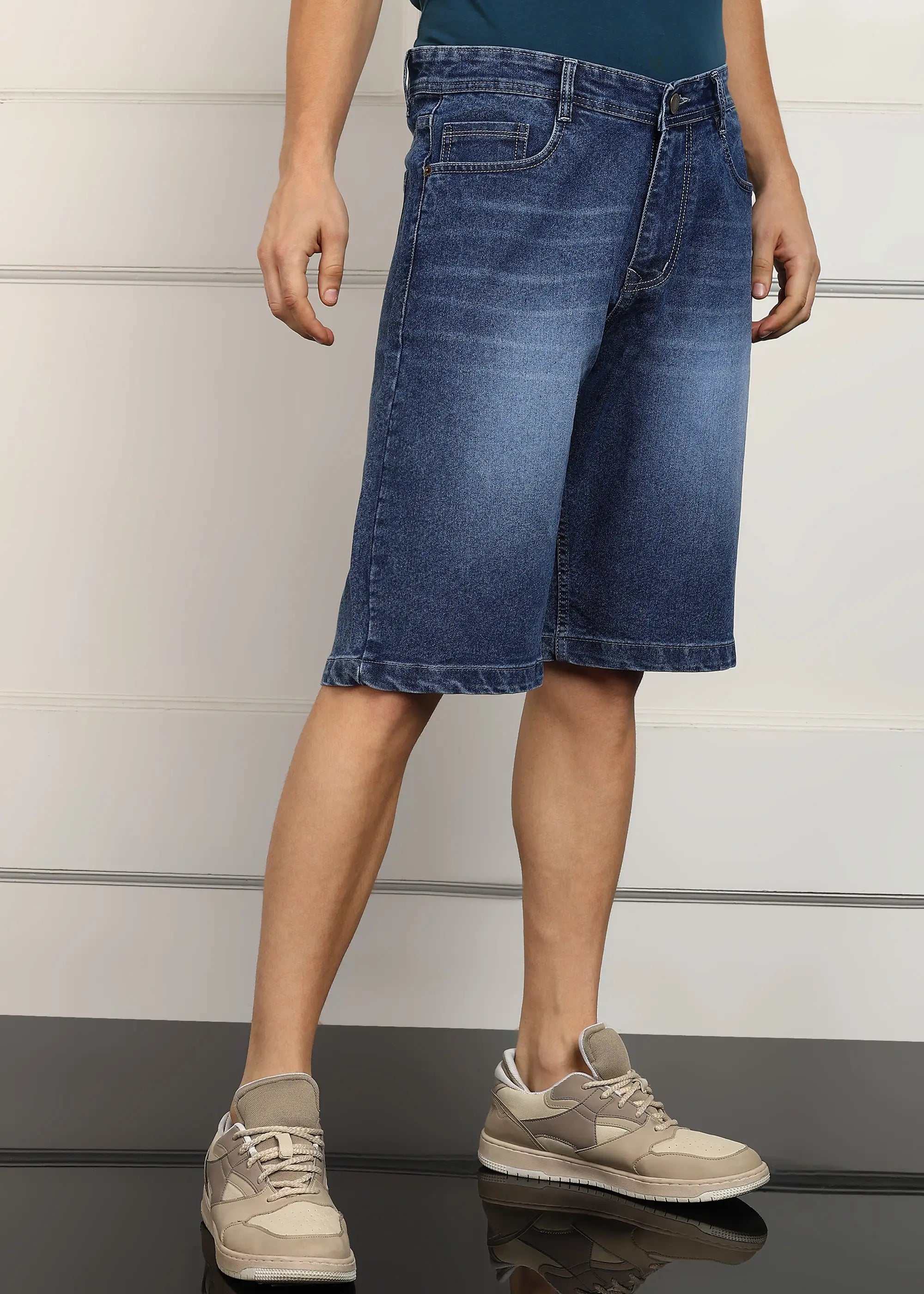 TOOMESJEANS  Solid Men Denim Dark Blue Baggy Shorts