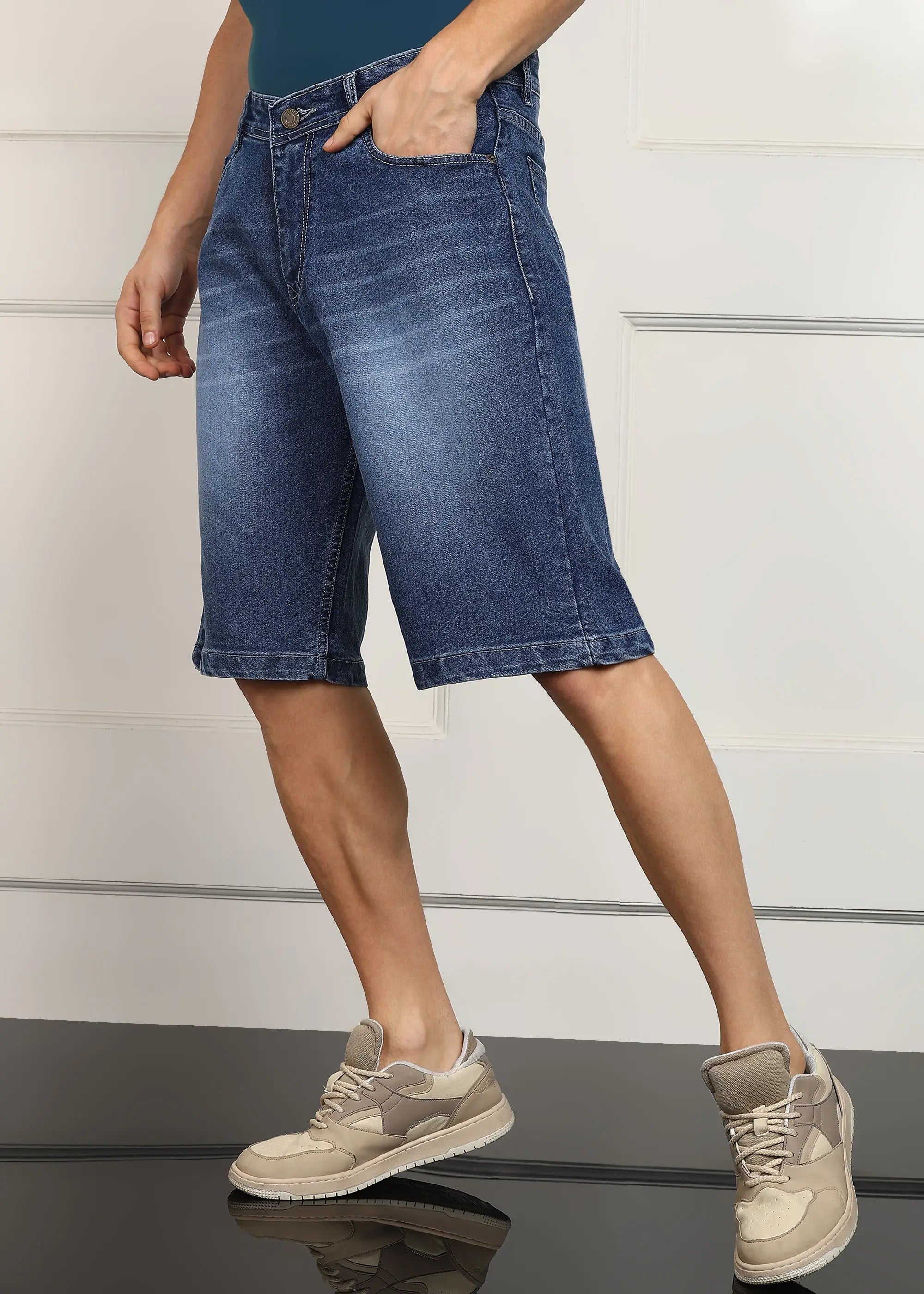 TOOMESJEANS  Solid Men Denim Dark Blue Baggy Shorts