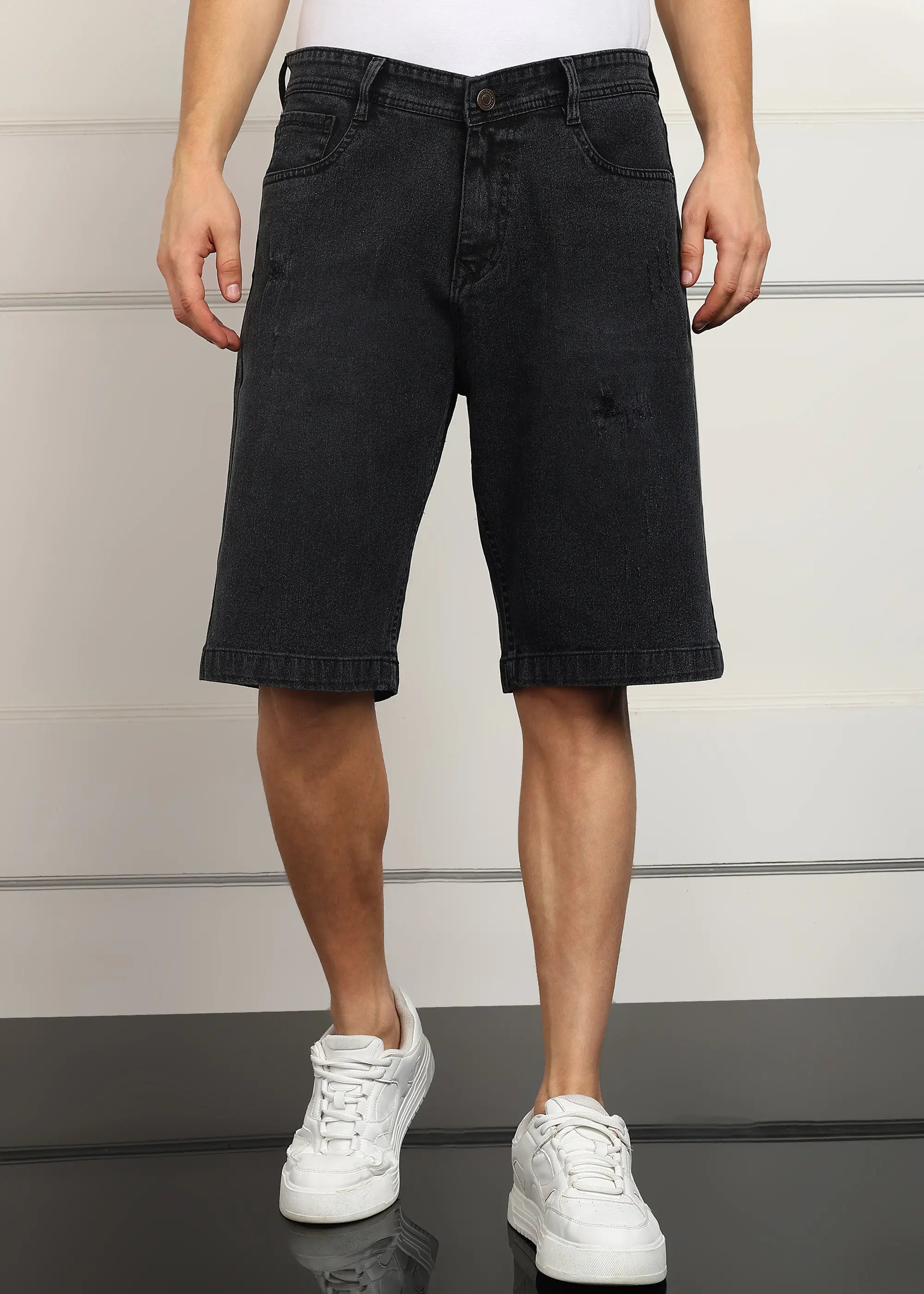 TOOMESJEANS Solid Men Denim Dark Grey Baggy Shorts
