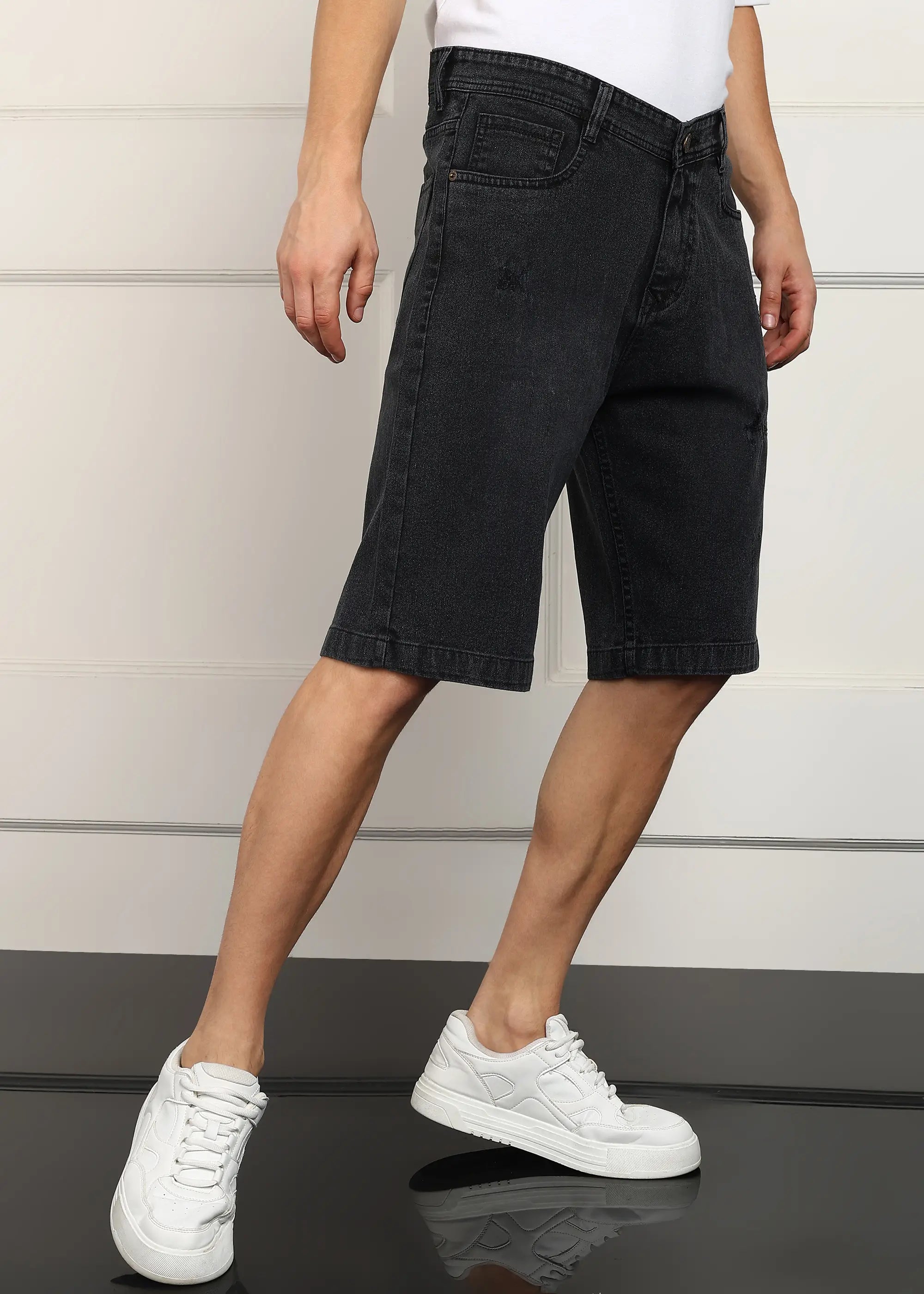 TOOMESJEANS Solid Men Denim Dark Grey Baggy Shorts