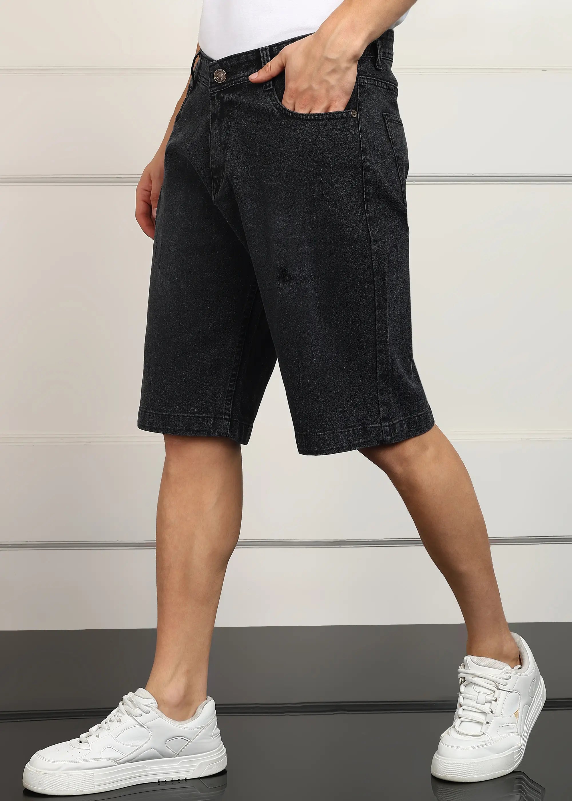 TOOMESJEANS Solid Men Denim Dark Grey Baggy Shorts