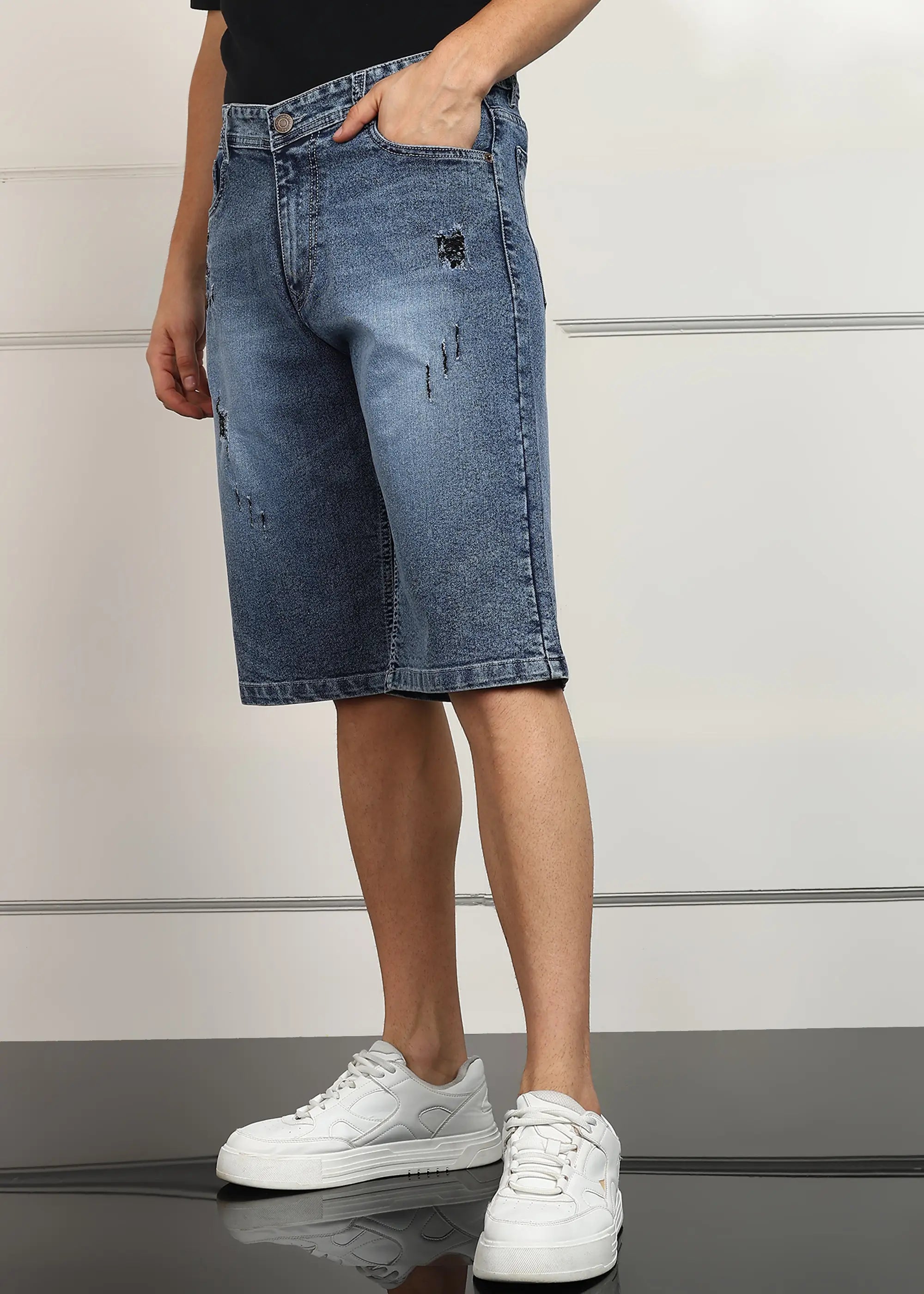 TOOMESJEANS Solid Men Denim Light Blue Baggy Shorts