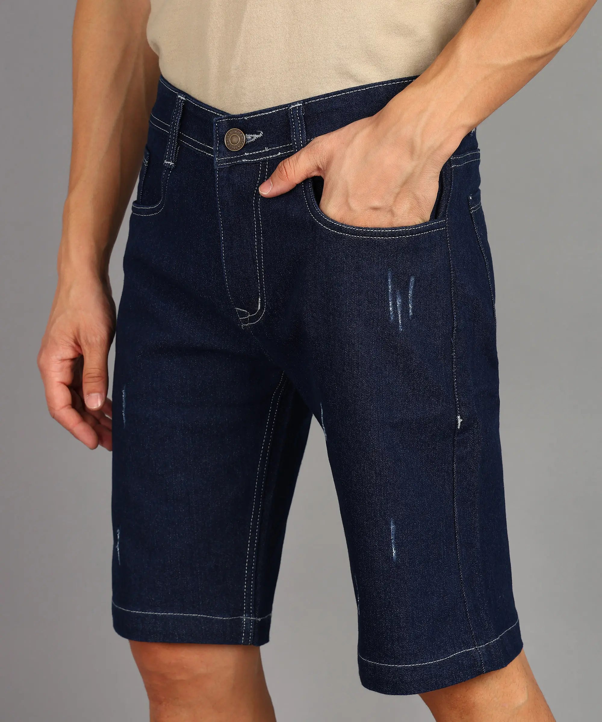 TOOMESJEANS  Solid Men Denim Blue Denim Shorts