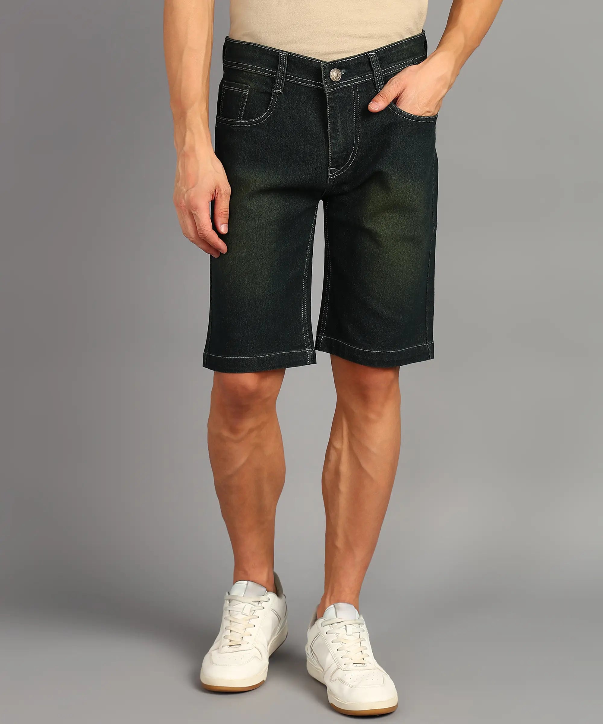 TOOMESJEANS  Solid Men Denim Dark Green Shorts