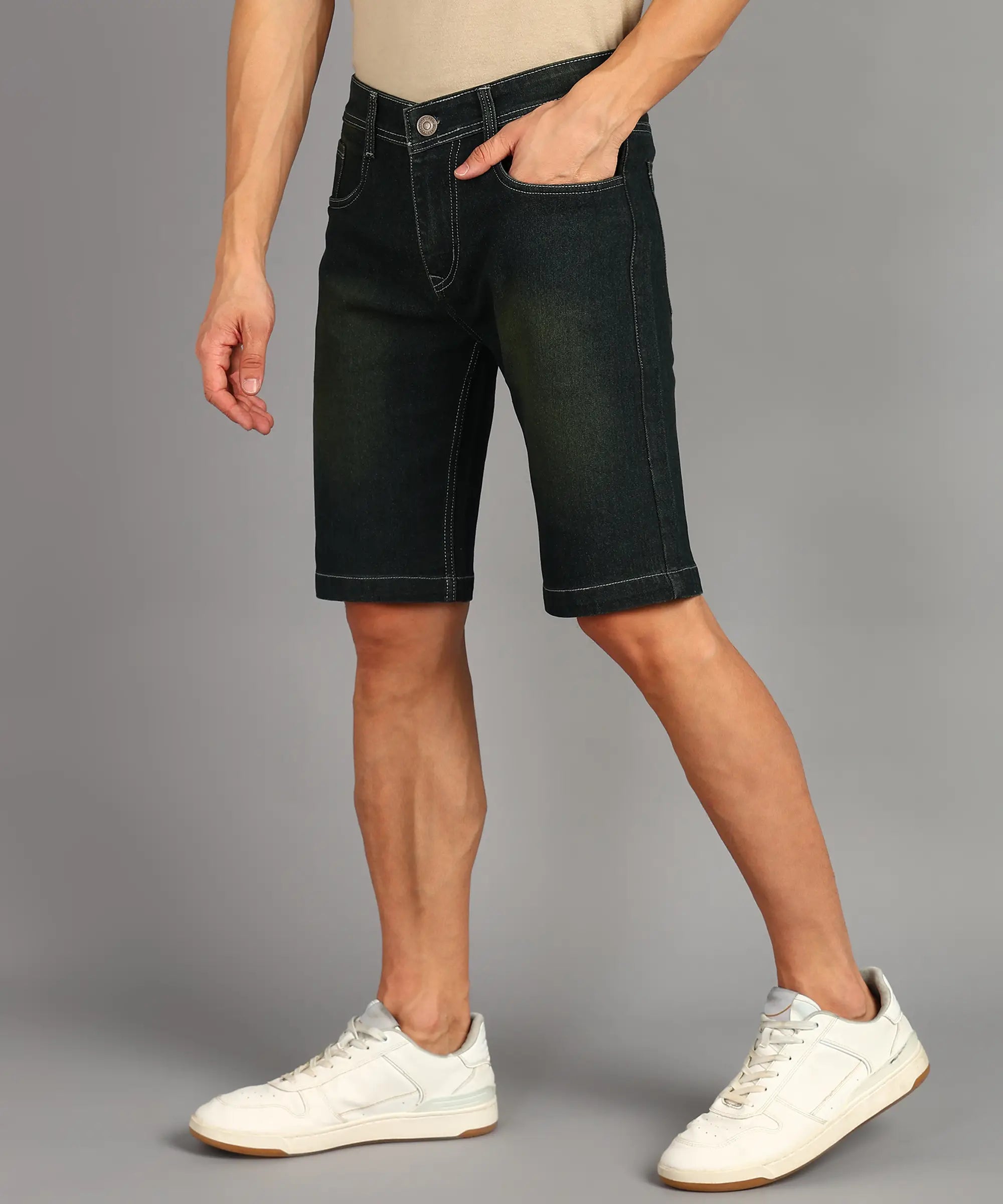 TOOMESJEANS  Solid Men Denim Dark Green Shorts