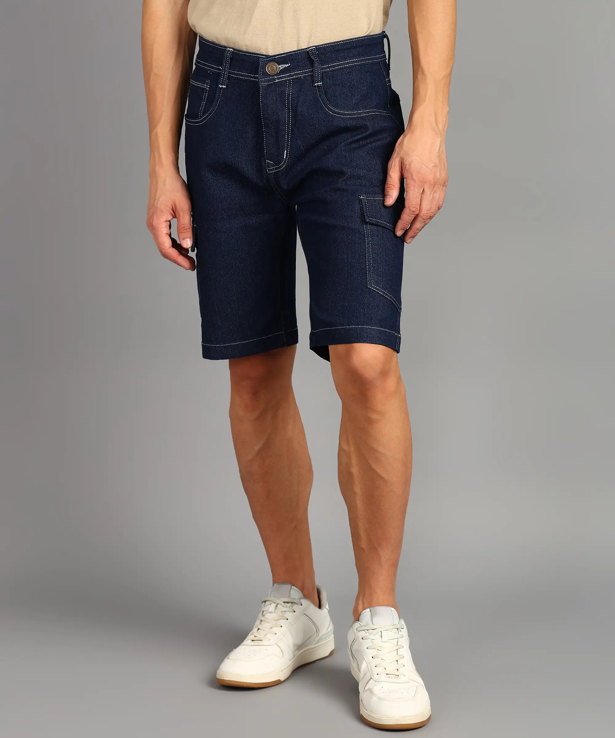 TOOMESJEANS  Solid Men Denim Dark Blue Denim Shorts