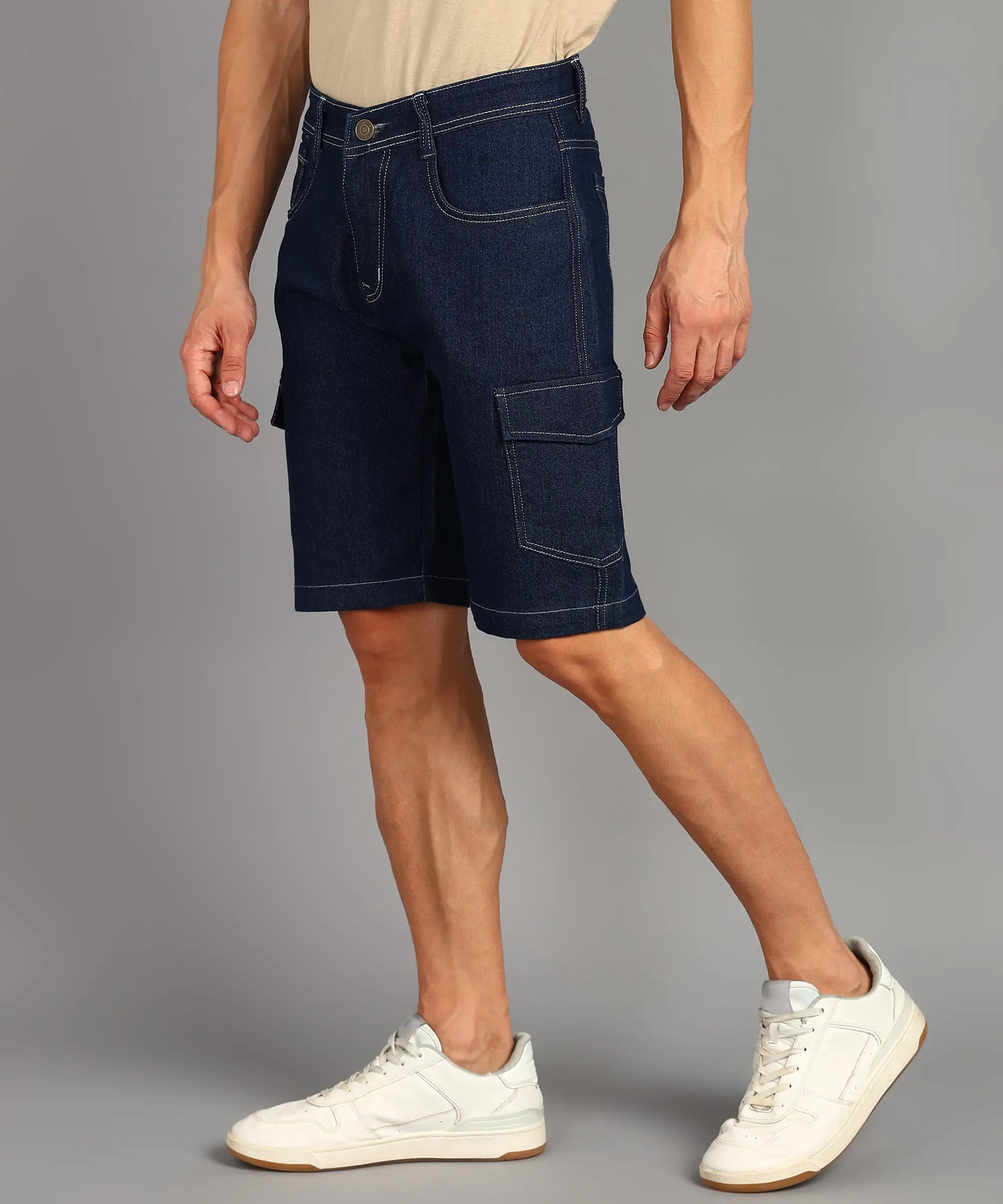 TOOMESJEANS  Solid Men Denim Dark Blue Denim Shorts