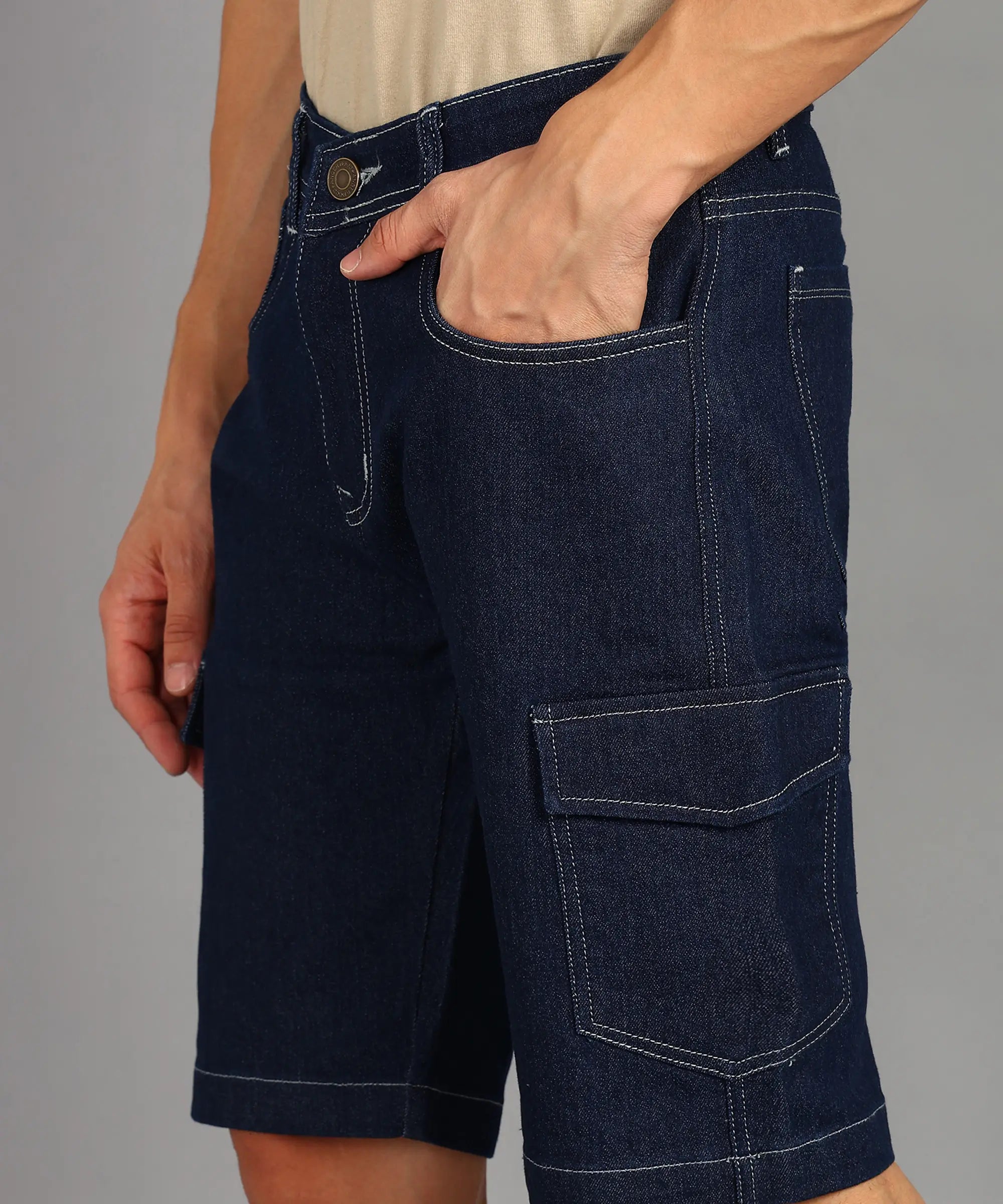 TOOMESJEANS  Solid Men Denim Dark Blue Denim Shorts