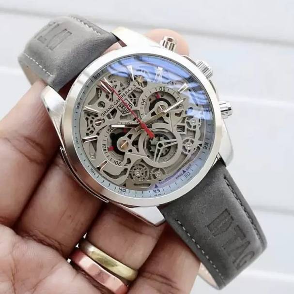 Grey Color Watch For Men With Chronograph & Multi Color Dial, Leather Belt Watch