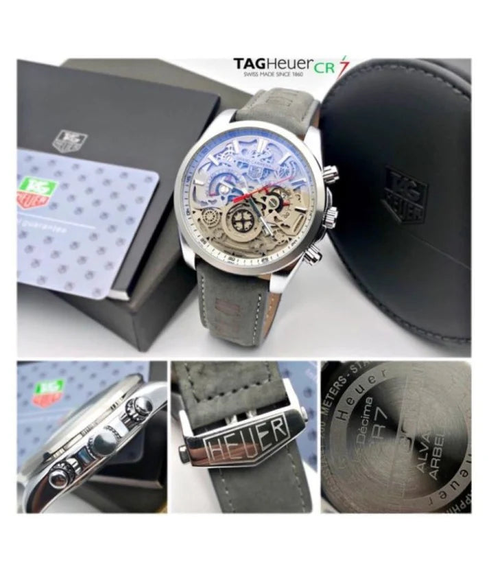 Grey Color Watch For Men With Chronograph & Multi Color Dial, Leather Belt Watch