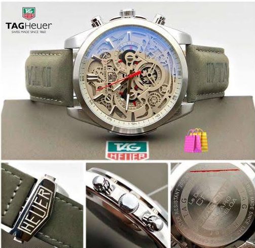 Grey Color Watch For Men With Chronograph & Multi Color Dial, Leather Belt Watch