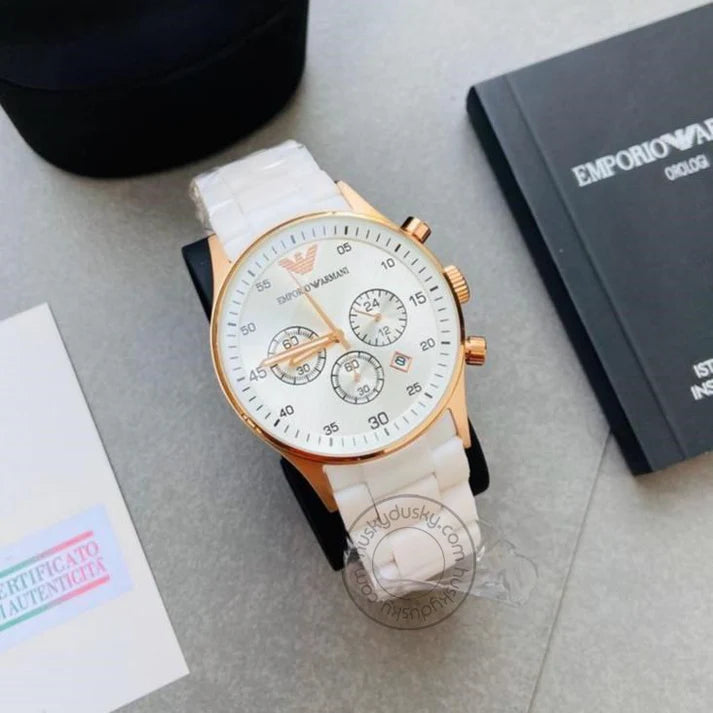 White Chronograph Analog White Dial Men's Watch