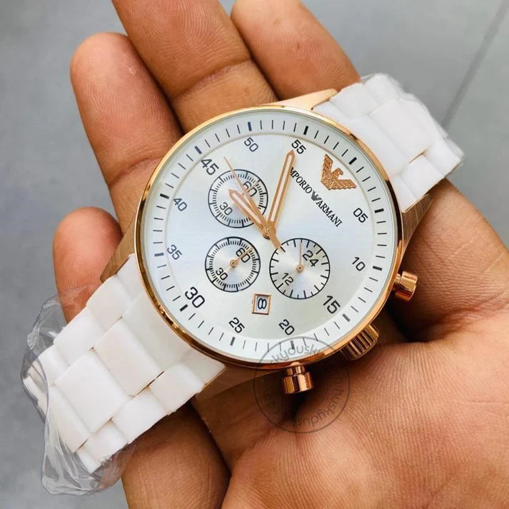 White Chronograph Analog White Dial Men's Watch