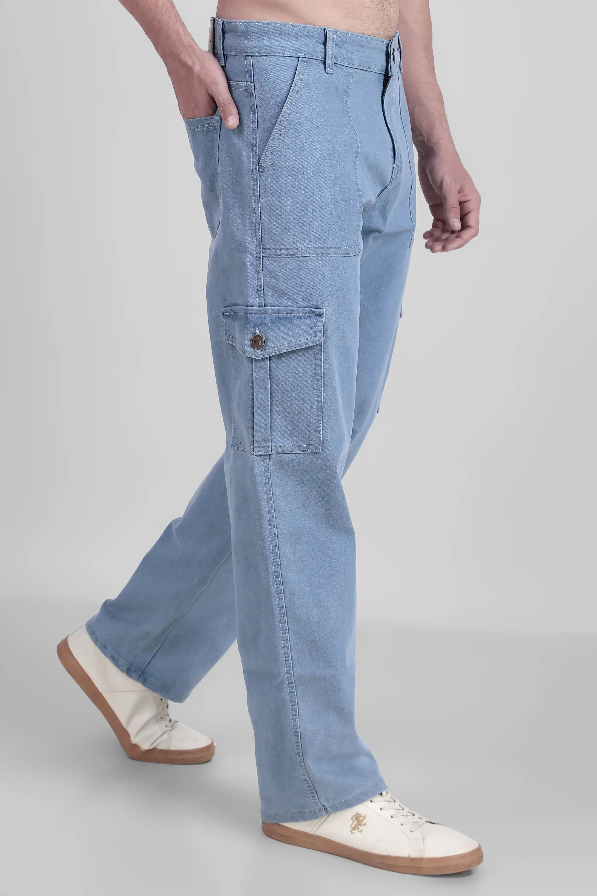 TOOMESJEANS Men Baggy Light Blue Cargo