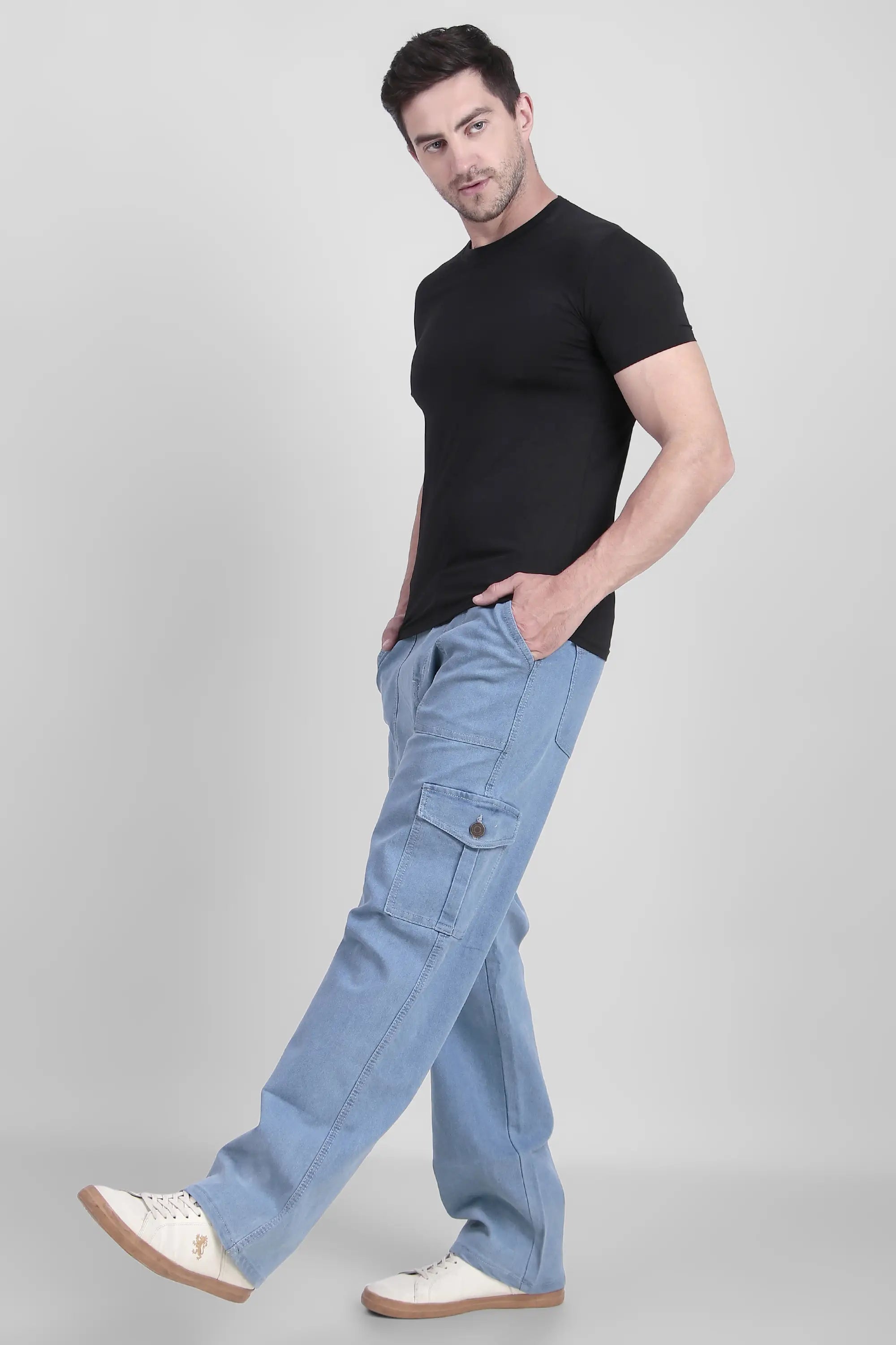 TOOMESJEANS Men Baggy Light Blue Cargo